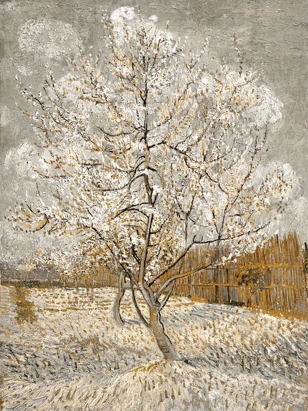 Muurovaal - Kunststof Wanddecoratie - Ovalen Schilderij - De Roze Perzikboom Vincent Van Gogh 60x90 Cm Ovale Spiegel Vorm Op Kunststof