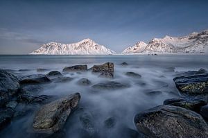 Nacht boven Skaksanden-strand - Mooie Lofoten