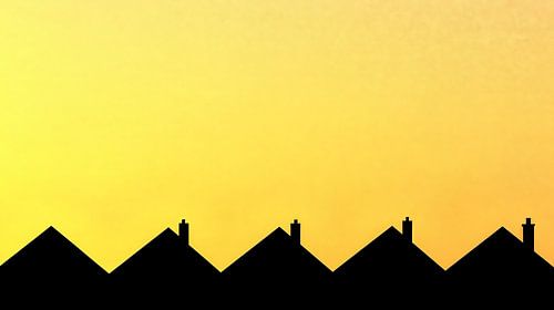 Silhouet rij huizen voor geel verloop