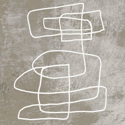 Abstracte minimalistische lijnkunst in wit en taupe van Dina Dankers