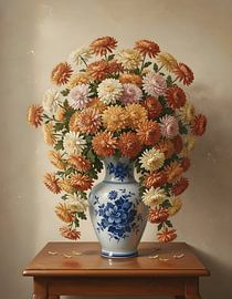 Chrysanthème morifolium dans un vase classique en porcelaine sur Regan Frederick