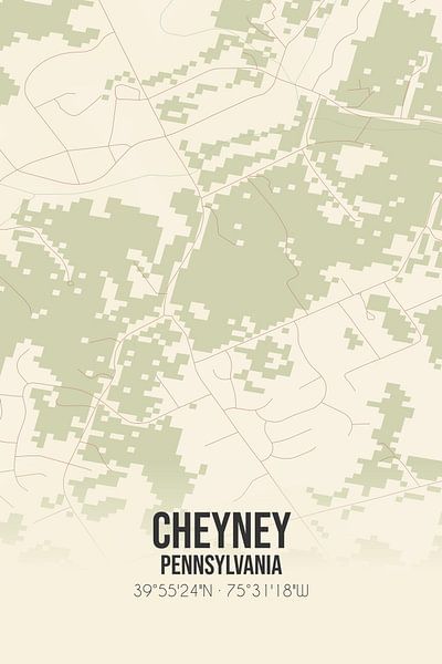 Carte ancienne de Cheyney (Pennsylvanie), USA. par Affiches de lieux