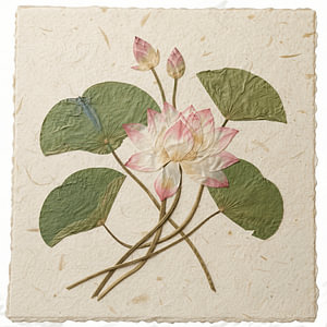 Stimmungsvoll und ruhig: Botanische Lotusblüte auf handgeschöpftem Papier