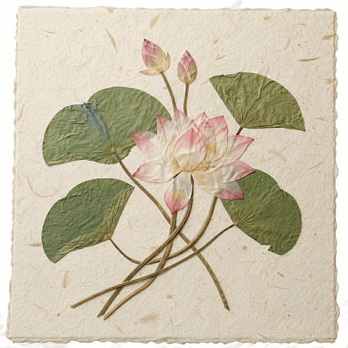 Atmospheric and Peaceful: Botanical lotus flower on handmade paper
