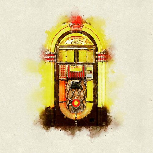 Wurlitzer Vintage Jukebox in Colorful Watercolor