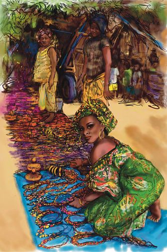 Sieraden verkoopster, Afrikaanse marktvrouw  in Senegal