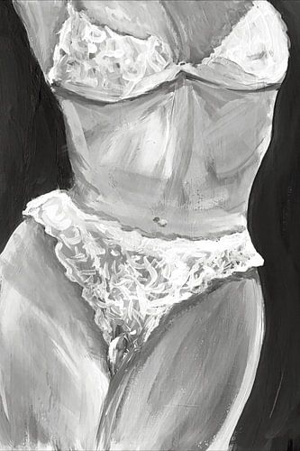 Vrouw in lingerie schilderij grijstinten