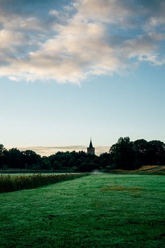 View of the Grote Kerk Naarden at sunrise