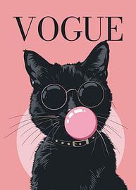 cat stylish wearing sunglasses blowing pink bubble gum vogue poster by Cross