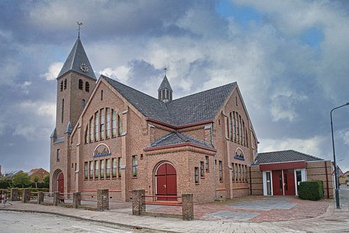 Church building De Ark in Kamperland on the endless isle Noord-Beveland in Zeeland