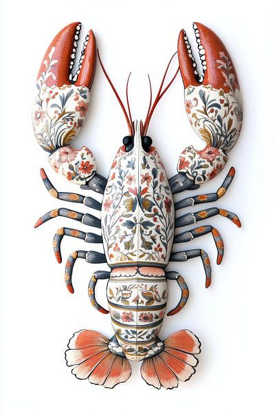 Verspielter und bunter Hummer in Rosemaling von Digitale Schilderijen