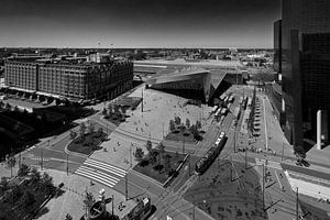 Übersicht Rotterdam Central Square in schwarz / weiß