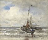Twee vissersschepen bij het strand, Jacob Maris van Meesterlijcke Meesters thumbnail