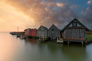 Bootshäuser im Hafen Ahrenshoop zum Sonnenaufgang von Tilo Grellmann