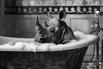 Nashorn in der Badewanne - Ein einzigartiges Badezimmerbild für Ihr WC von Felix Brönnimann