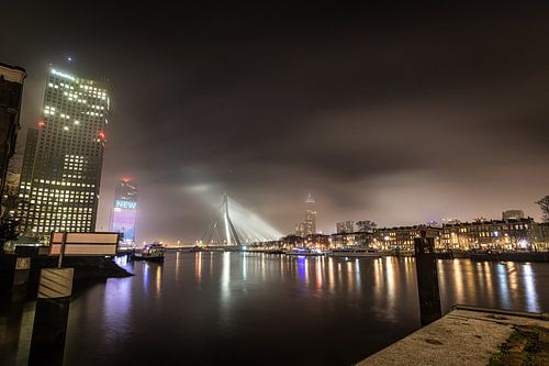Rotterdam and the Erasmus Bridge shrouded in rising fog