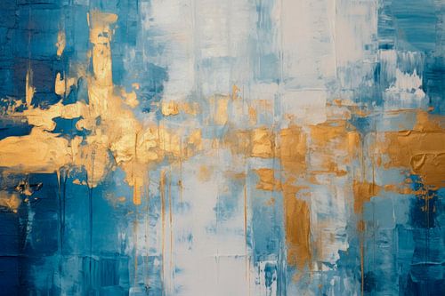 Abstract Schilderij - Blauw Goud Elegant en Modern