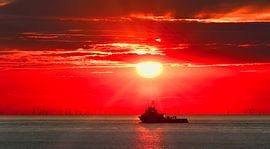 Frachtschiff im Sonnenuntergang von Herbert Böck