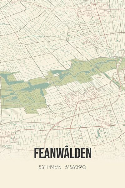 Vintage map of Feanwalden (Fryslan) by Prints of Place