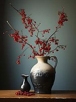 Vase with red berries