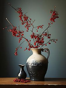 Vase avec baies rouges sur PixelPrestige