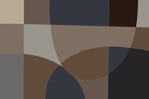 Moderne vormen en lijnen in neutrale kleuren. Bruin, taupe, grijs.
