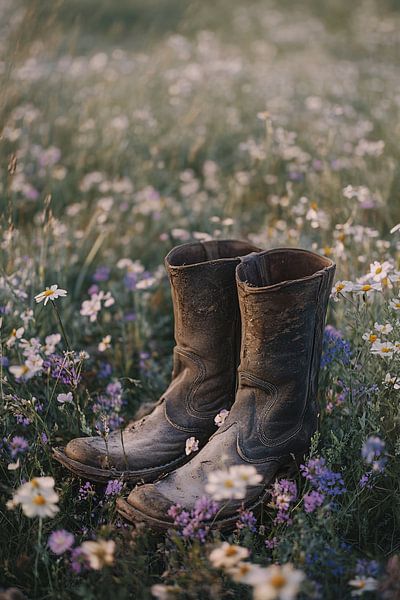 Vieilles bottes dans un champ de fleurs par Art & Soul Creations