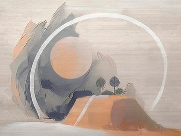 Sereen Landschap met zon - Japandi/Wabi Sabi stijl van Studio Pieternel