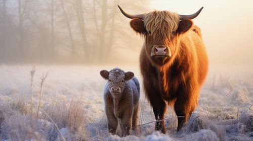 Schotse Hooglanders: Ochtend Vorst