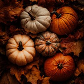 Herbstkürbisse im Laub von Poster Art Shop