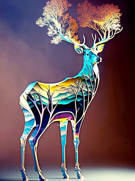 cerf souverain de la forêt surréaliste majestueux par gm_designs