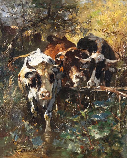 ANTON BRAITH, Vaches dans le pré de la forêt, vers 1889 par Atelier Liesjes