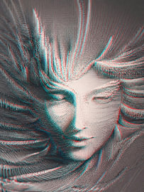 Menschlicher Kopf im anamorphen Glitch-Stil von A.D. Digital ART