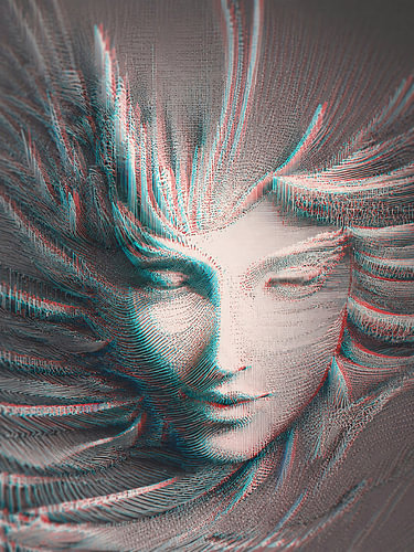 Tête humaine dans un style glitch anamorphique