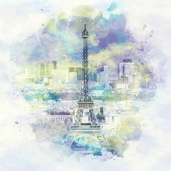 Paris Skyline | Aquarell Stil  von Melanie Viola