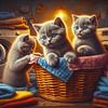 3 brits korthaar kittens in een wasmand van Bernhard Karssies