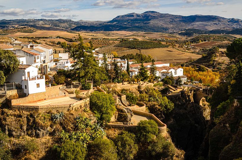 Old town building of Ronda at the gorge Tajo de Ronda Andalusia Spain by Dieter Walther