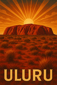 Uluru Sonnenaufgang - Australische Wüste Art Deco Poster