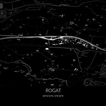 Zwart-witte landkaart van Rogat, Drenthe. van Rezona