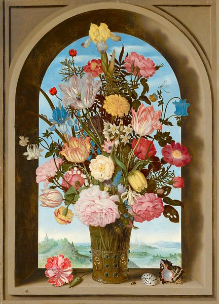 Vase mit Blumen in einem Fenster, Ambrosius Bosschaert der Ältere von Meisterhafte Meister