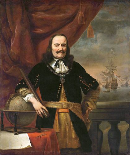 Portret schilderij: Michiel de Ruyter als luitenant-admiraal, Ferdinand Bol, 1667 