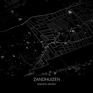 Zwart-witte landkaart van Zandhuizen, Fryslan. van Rezona