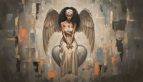 Panorama engel op zilveren hart