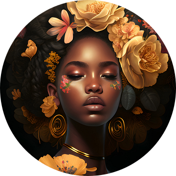 Schilderij Vrouw met Bloemen | Glasschilderij Vrouw | Afrikaanse Vrouw