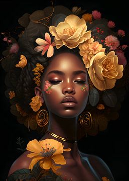 Gemälde Frau mit Blumen | Moderne Kunst | AI Art von AiArtLand