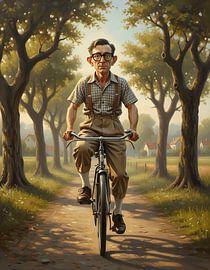Vintage Nerd Pedaling Through the Village Path by Regan Frederick