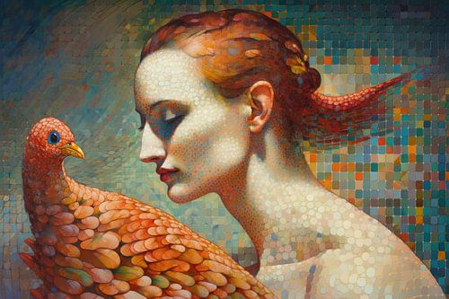 Mozaiek Pointillisme Rode Haren En Veren