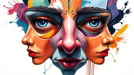 Abstraktes Gesicht in drei Blickrichtungen, ein Ursprung – Anatomie einer gespiegelten Gesichtes der Erinnerung von AidasignArt