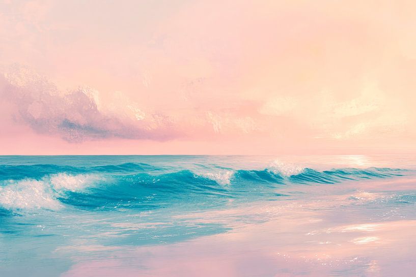 Des vagues douces dans un coucher de soleil rose par Poster Art Shop