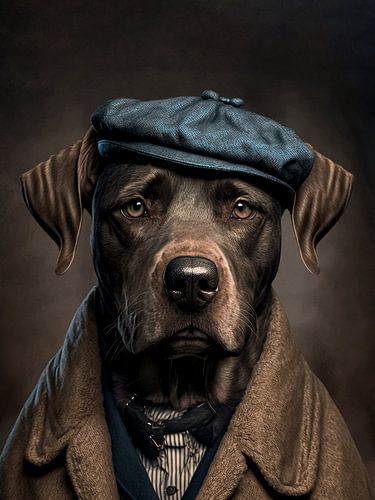 Portret hond in Peaky Blinders style